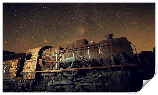 Old locomotive with  and milky way Print by Juan Ramón Ramos Rivero