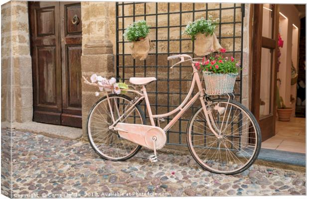 pink painted ladies bike with flowers  Canvas Print by Chris Willemsen