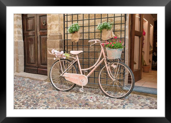 pink painted ladies bike with flowers  Framed Mounted Print by Chris Willemsen
