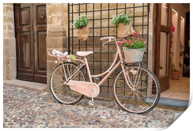 pink painted ladies bike with flowers  Print by Chris Willemsen