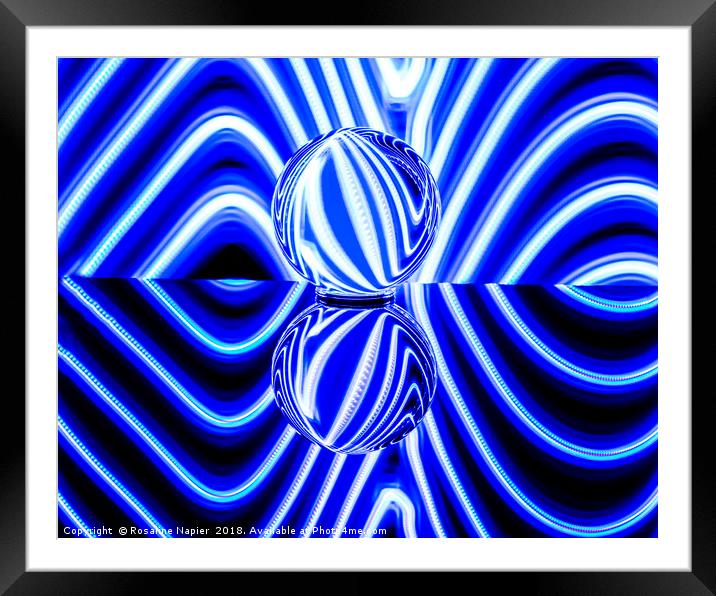 Crystal ball abstract blue and white Framed Mounted Print by Rosaline Napier