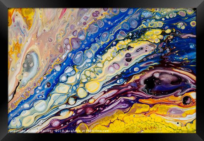 Iridescent Reality Fragment. Fluid Acrylic Paintin Framed Print by Jenny Rainbow