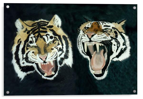 TWO SIBERIAN TIGERS Acrylic by Dave Hellyer