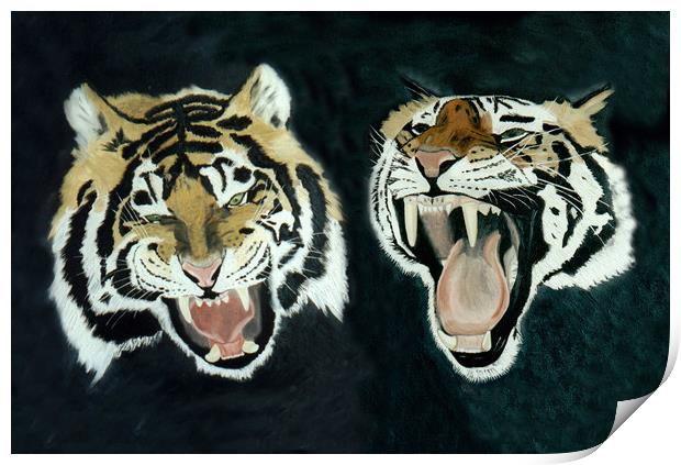 TWO SIBERIAN TIGERS Print by Dave Hellyer