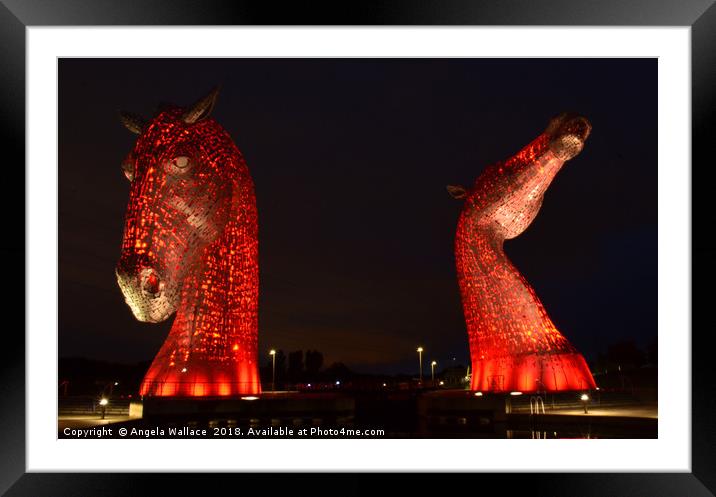 The Kelpies at night Framed Mounted Print by Angela Wallace