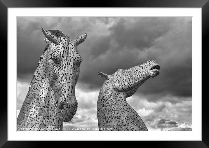 The Kelpies black and white Framed Mounted Print by Angela Wallace