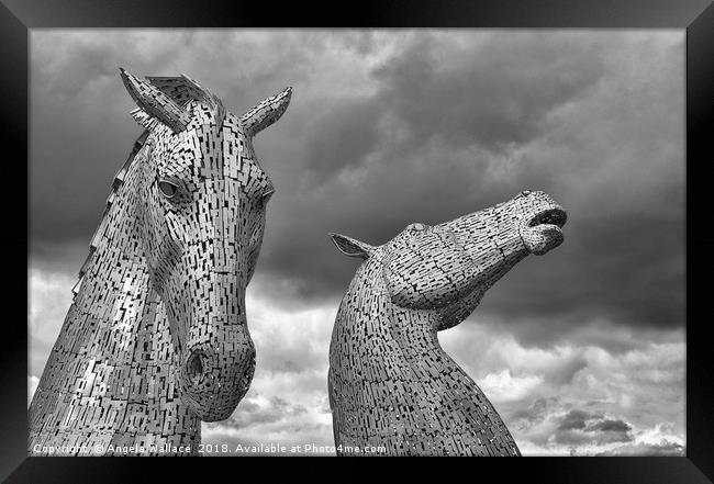 The Kelpies black and white Framed Print by Angela Wallace