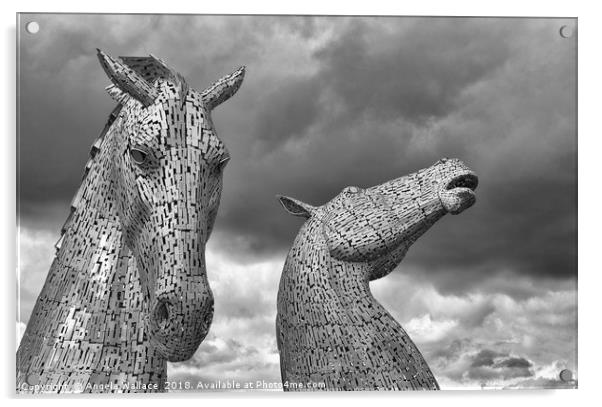 The Kelpies black and white Acrylic by Angela Wallace