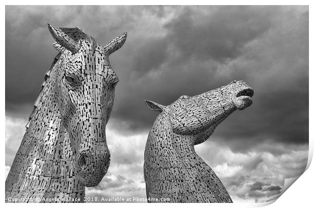 The Kelpies black and white Print by Angela Wallace