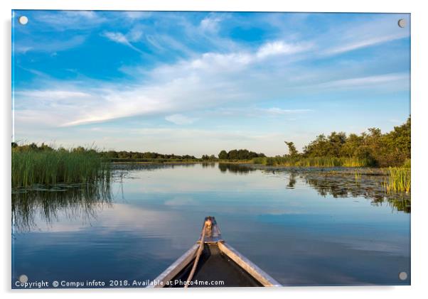 boat on the lake with green plants in twilight Acrylic by Chris Willemsen