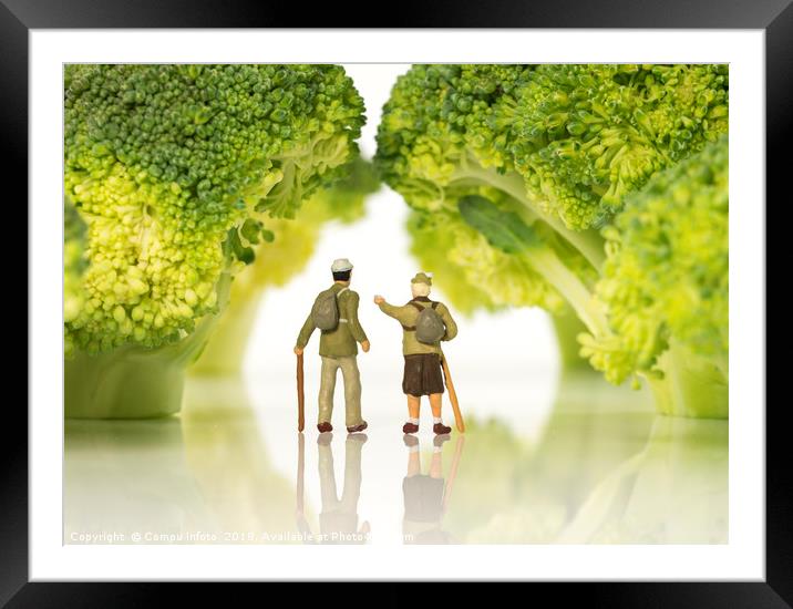 miniature figures walking on broccoli trees  Framed Mounted Print by Chris Willemsen