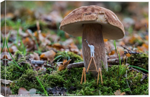 small painter figure painting the mushroom in the  Canvas Print by Chris Willemsen