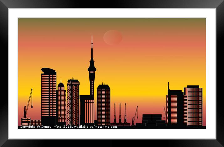 Auckland city skyline sunset Framed Mounted Print by Chris Willemsen
