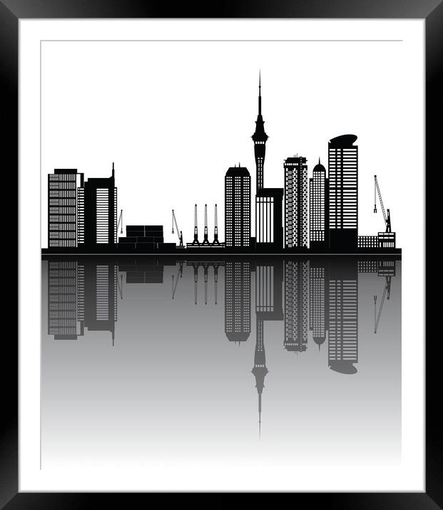 Auckland city skyline reflect Framed Mounted Print by Chris Willemsen