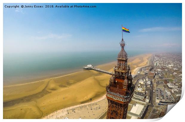 The Beautiful Blackpool Tower, beach from the air Print by Jonny Essex