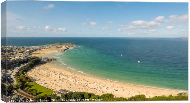 Aerial photo of Carbis bay in the stunning St Ives Canvas Print by Jonny Essex