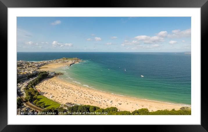 Aerial photo of Carbis bay in the stunning St Ives Framed Mounted Print by Jonny Essex