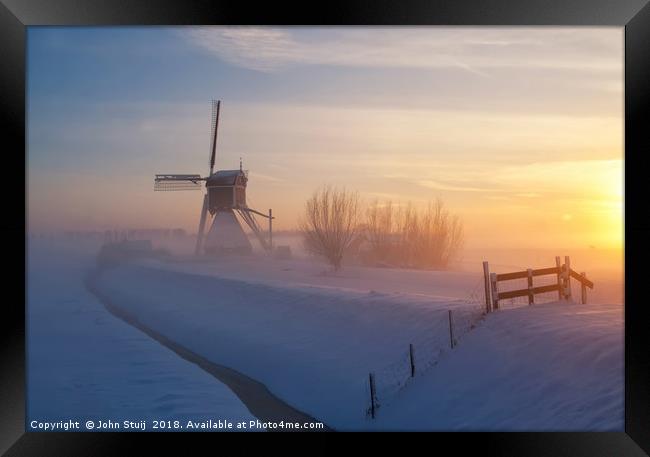 Wingerdse windmill in wintermood Framed Print by John Stuij