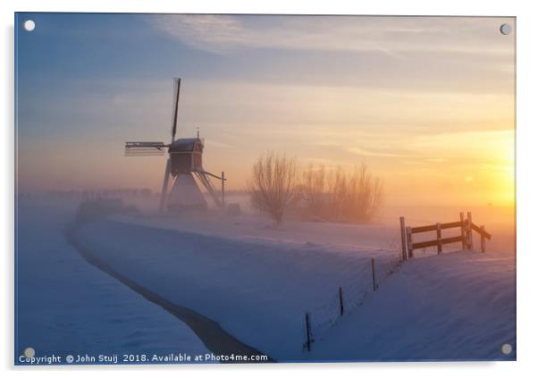 Wingerdse windmill in wintermood Acrylic by John Stuij
