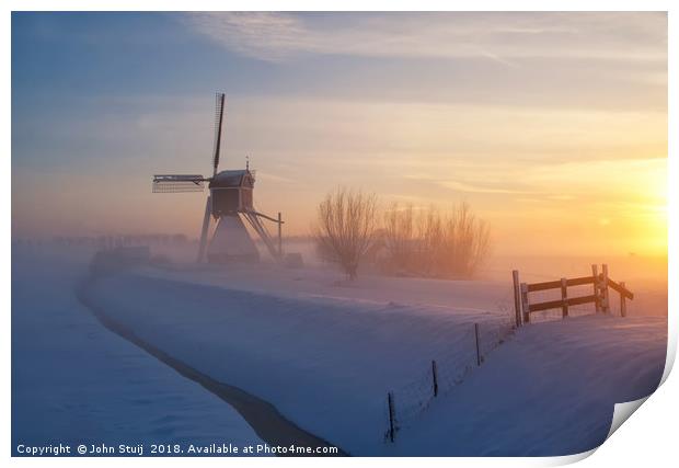 Wingerdse windmill in wintermood Print by John Stuij