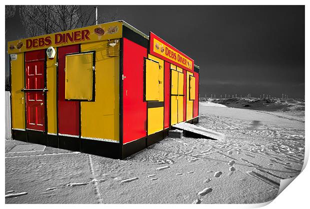 Debs Diner in snow Print by Stephen Mole