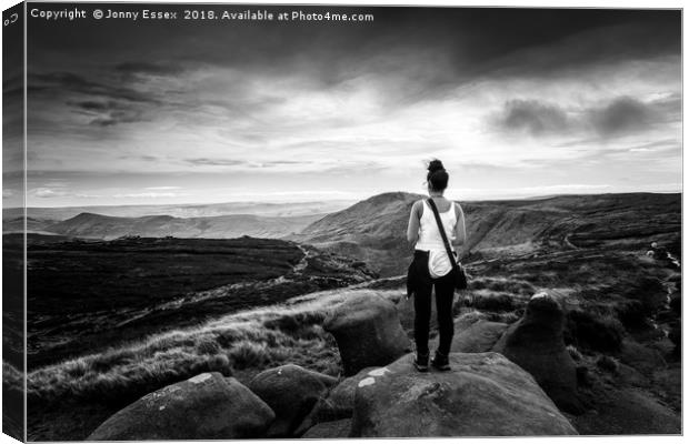 A women stands on top of a mountain, Kinder Scout Canvas Print by Jonny Essex