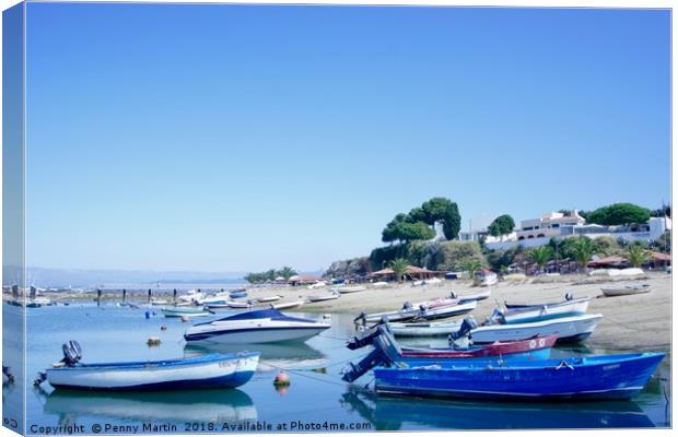 Fishing Boats in Alvor, Portugal Canvas Print by Penny Martin