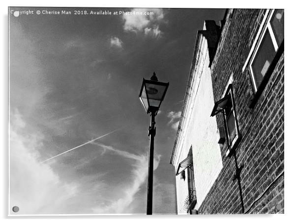 Black and white street light framed photo print Acrylic by Cherise Man
