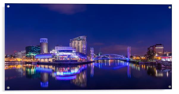 Media City Blue Hour Acrylic by Steven Purcell
