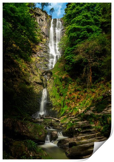 High waterfall of Pistyll Rhaeadr in Wales Print by Steve Heap