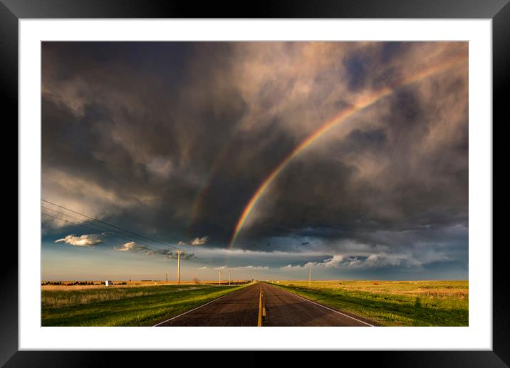 Double rainbow sunset, Colorado Framed Mounted Print by John Finney