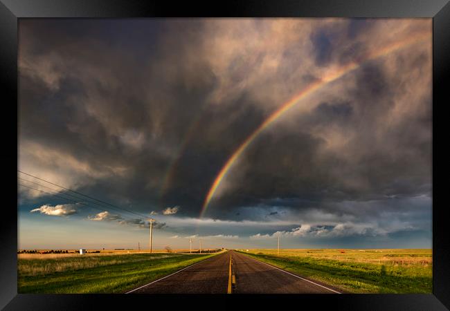 Double rainbow sunset, Colorado Framed Print by John Finney