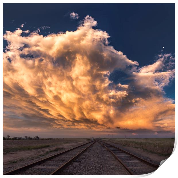 Railroad sunset, Colorado Print by John Finney