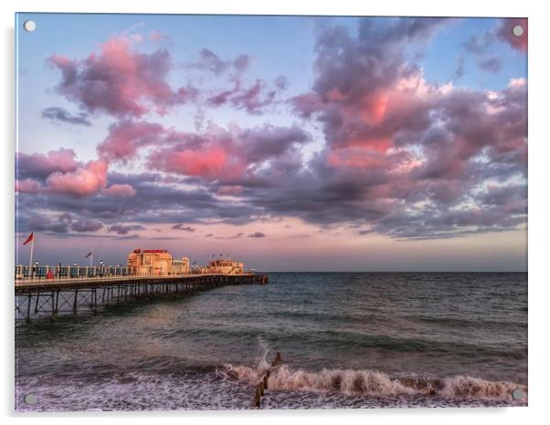 Sunset over Worthing pier Acrylic by Carolyn Brown-Felpts