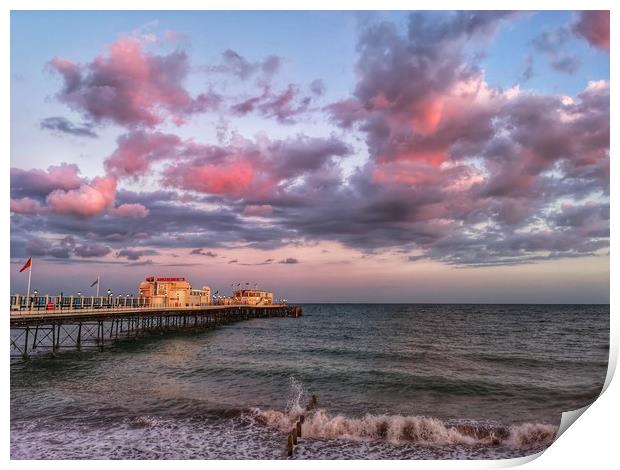 Sunset over Worthing pier Print by Carolyn Brown-Felpts