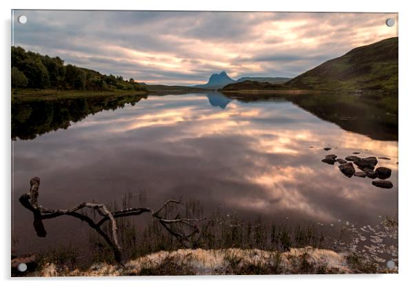 Suilven and Cam Loch Acrylic by Derek Beattie