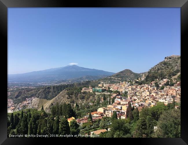 Mount Etna and Taormina View, Sicily Framed Print by Ailsa Darragh