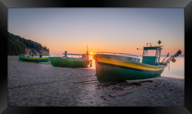 Fishing boats at Sunrise Framed Print by Daniel Farrington