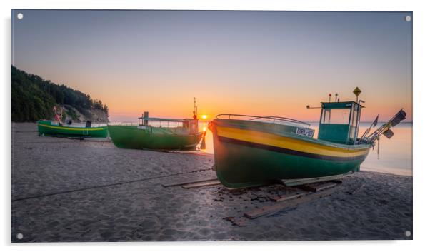 Fishing boats at Sunrise Acrylic by Daniel Farrington