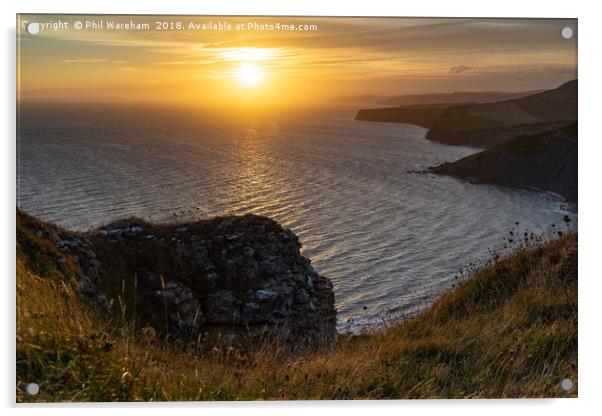 Sunset on the Jurassic Coast Acrylic by Phil Wareham