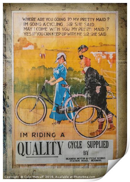 Classic Bicycle Merchant's Enamelled Sign Print by Colin Metcalf