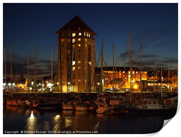 Swansea Marina from the River Tawe Print by Damien Rosser