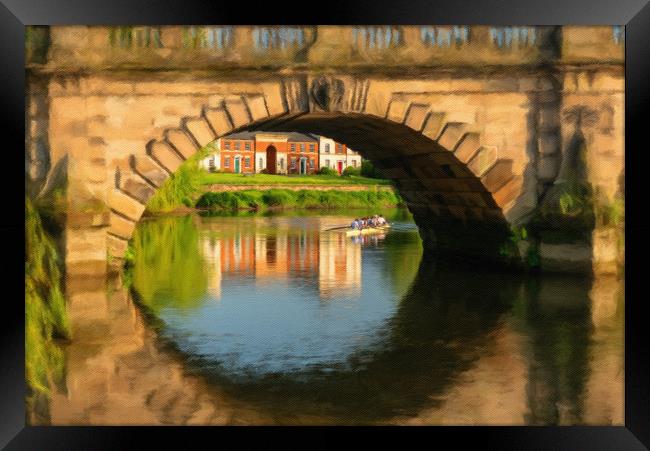 Digital art of the English Bridge in Shrewsbury Framed Print by Steve Heap