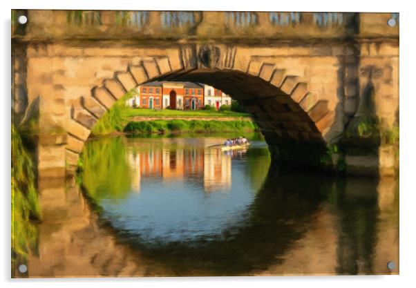 Digital art of the English Bridge in Shrewsbury Acrylic by Steve Heap