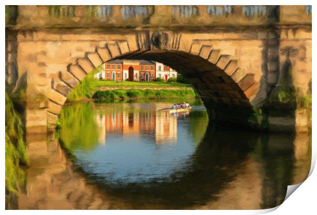 Digital art of the English Bridge in Shrewsbury Print by Steve Heap