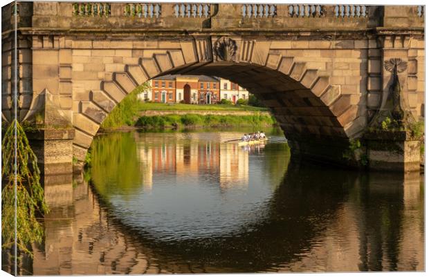 Rowers under English Bridge in Shrewsbury Canvas Print by Steve Heap