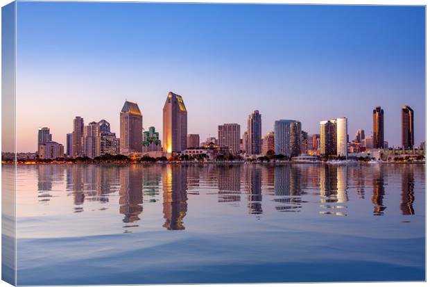 San Diego Skyline at sunset from Coronado Canvas Print by Steve Heap