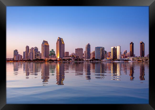 San Diego Skyline at sunset from Coronado Framed Print by Steve Heap