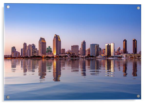 San Diego Skyline at sunset from Coronado Acrylic by Steve Heap