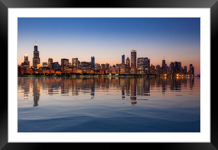 Chicago Skyline at sunset from the Observatory Framed Mounted Print by Steve Heap
